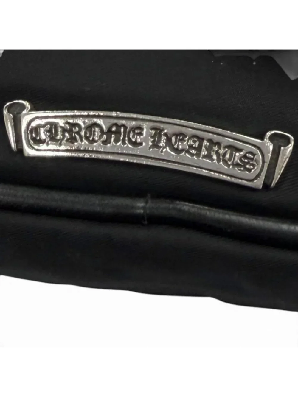 Chrome Hearts Nylon Leather Scroll Logo Plate Clutch Black Silver